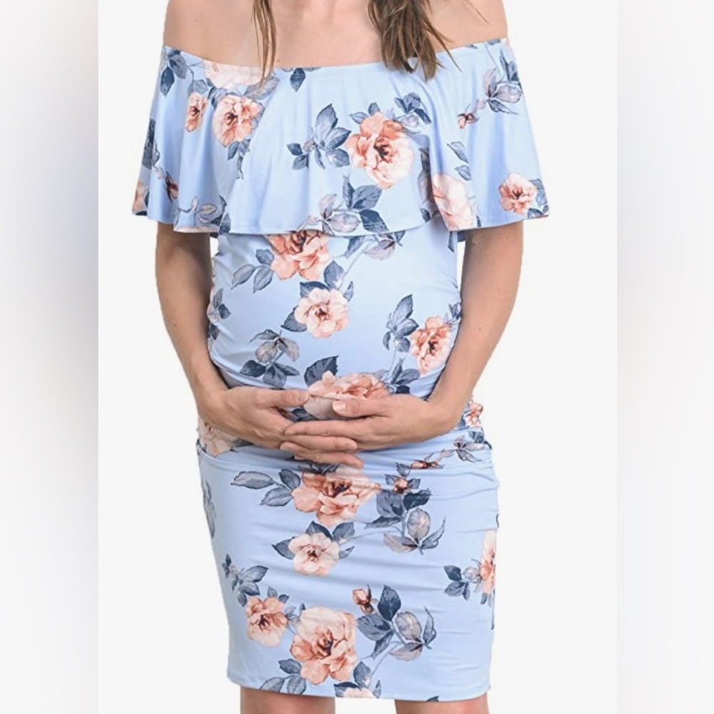 Women's Floral Ruffle Off Shoulder Maternity Dress